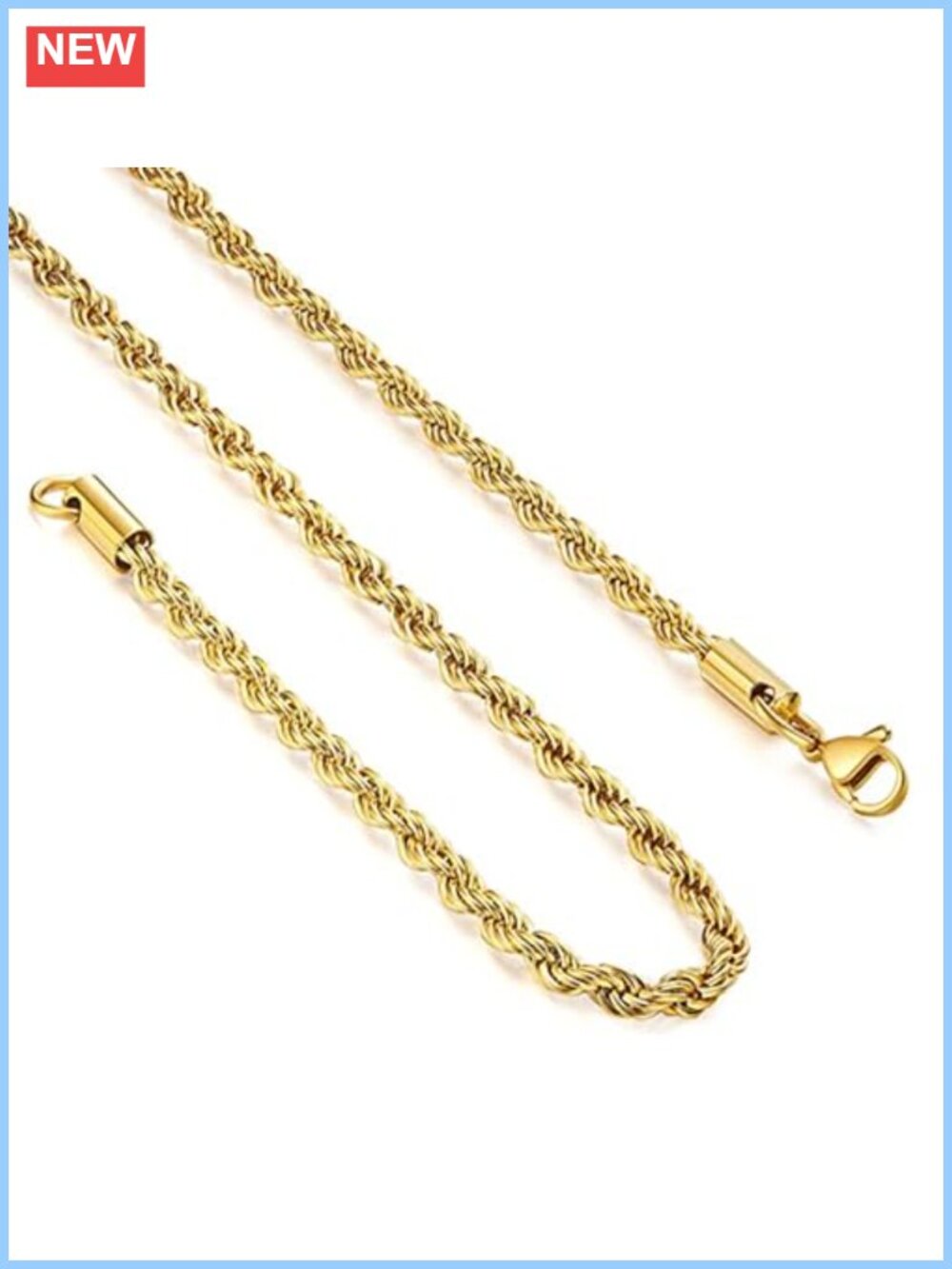 18K Gold Plated Stainless Steel Twist Rope Chain Necklace 3mm 16-18 Inch